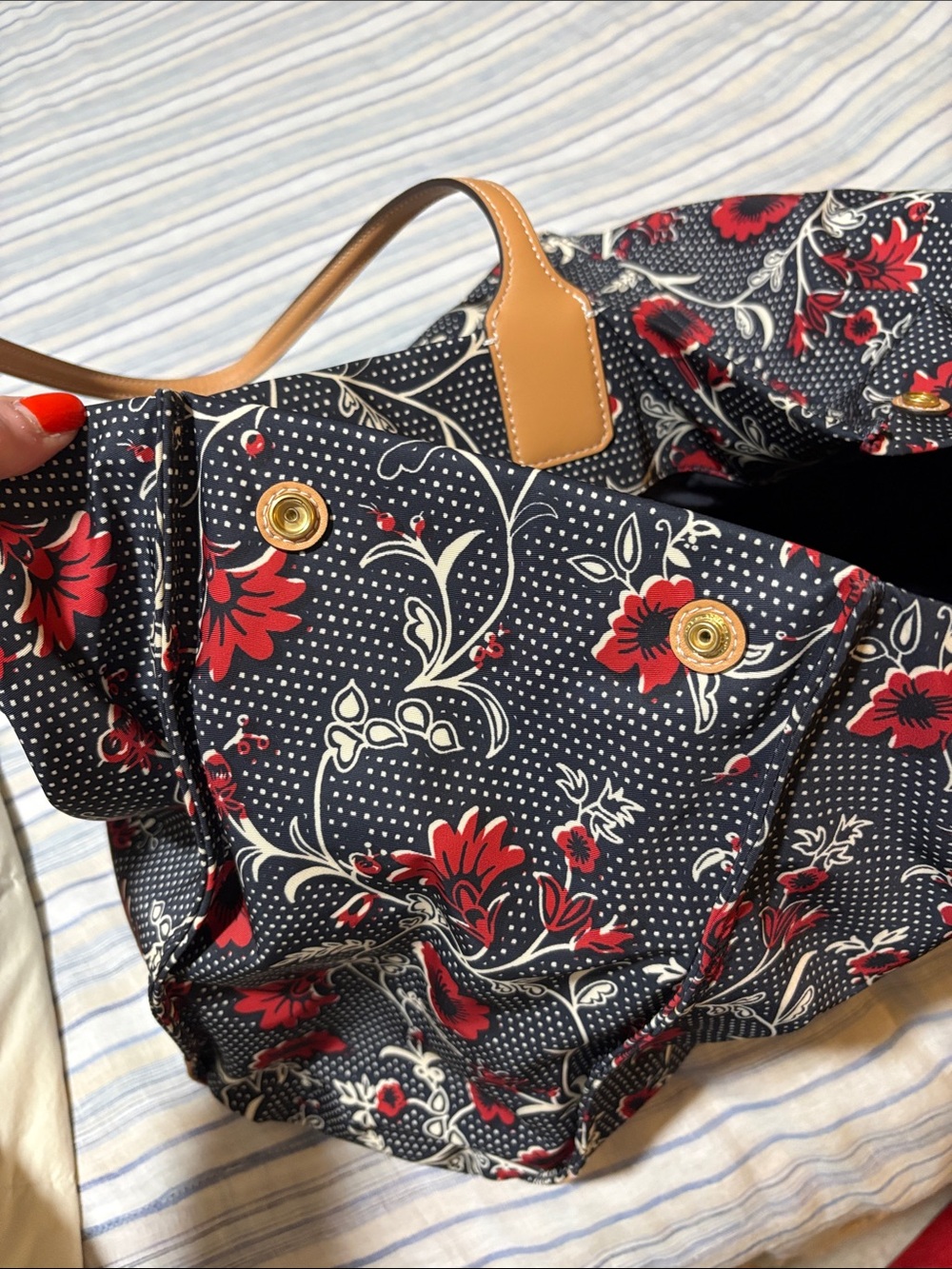 Tory Burch Ella Tote Bag and Red Floral nylon Print leather handles and trim - Picture 10 of 16